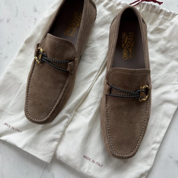 Salvatore Ferragamo Men's Tan Brown Leather Driver Loafers – Size 9EE – Style #Z - Picture 2 of 5